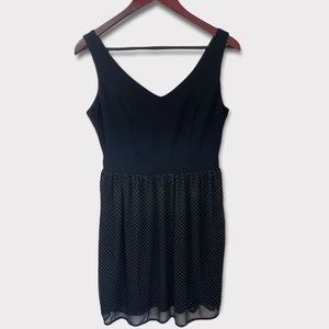 V Neck Black Polka Dot Dress M